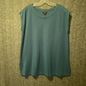 J Jill Pure Jill Tunic‎ Top Womens M Tall Green Boxy Popover Blouse Lagenlook